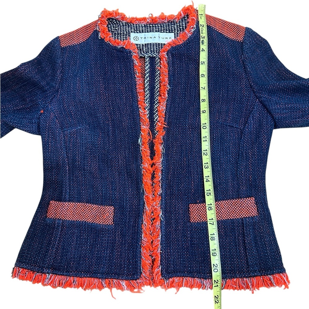 Trina Turk Mitra Pop Tweed Jacket Navy & Orange, silk cotton, fits like small - Picture 9 of 9